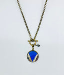 Vintage button toggle necklace, 1930s in blue