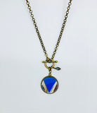 Vintage button toggle necklace, 1930s in blue