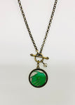 Vintage button toggle necklace, 1930s in kelly green