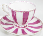 Pink striped teacup and saucer 