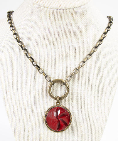 Vintage button large pendant necklace