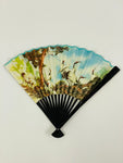 Unfolded fan shown with Cranes print