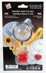 Mesh tea ball with heart ornament in packaging