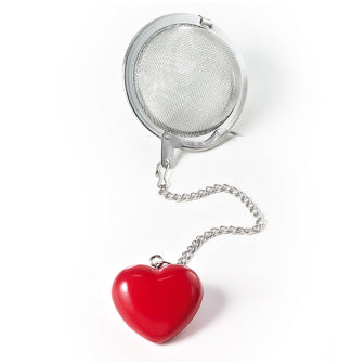 Mesh tea ball with red heart ornament 