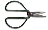 Side angle of green garden scissors.