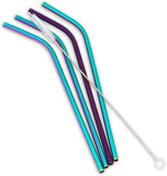 Reusable bent straws with brush in iridescent