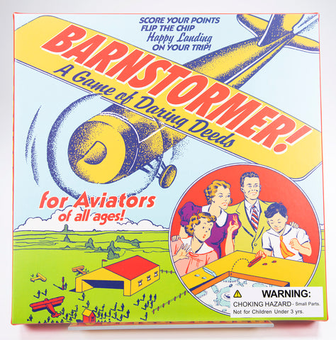 Box cover for Barnstormer board game, featuring vintage illustrations.